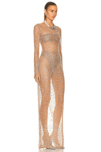 Vestido Vinci de malla transparente con adornos de cristal