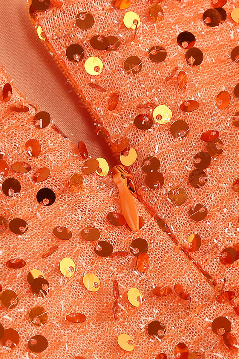 Shiny Sequins One Shoulder Slits Long Dress In Orange