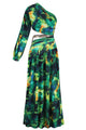 Slanted One Shoulder Floral Irregular Cut Out Maxi Dress