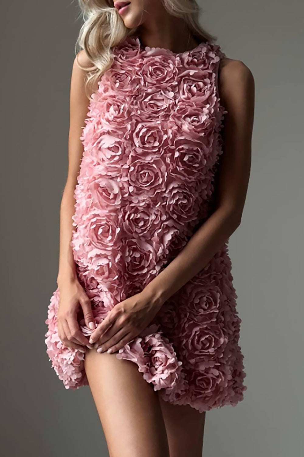 Scoop Neck 3D Petal Mini Dress