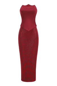 Sleeveless Corset Crystal Maxi Dress