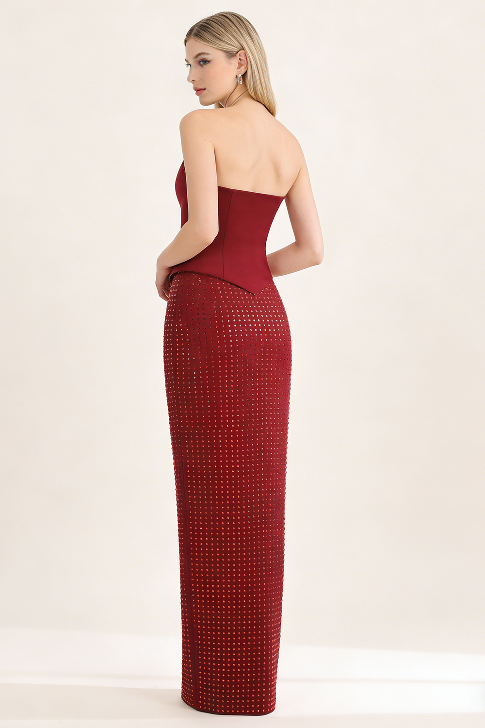 Sleeveless Corset Crystal Maxi Dress