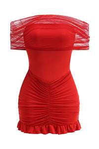 Slinky Off Shoulder Mesh Mini Dress