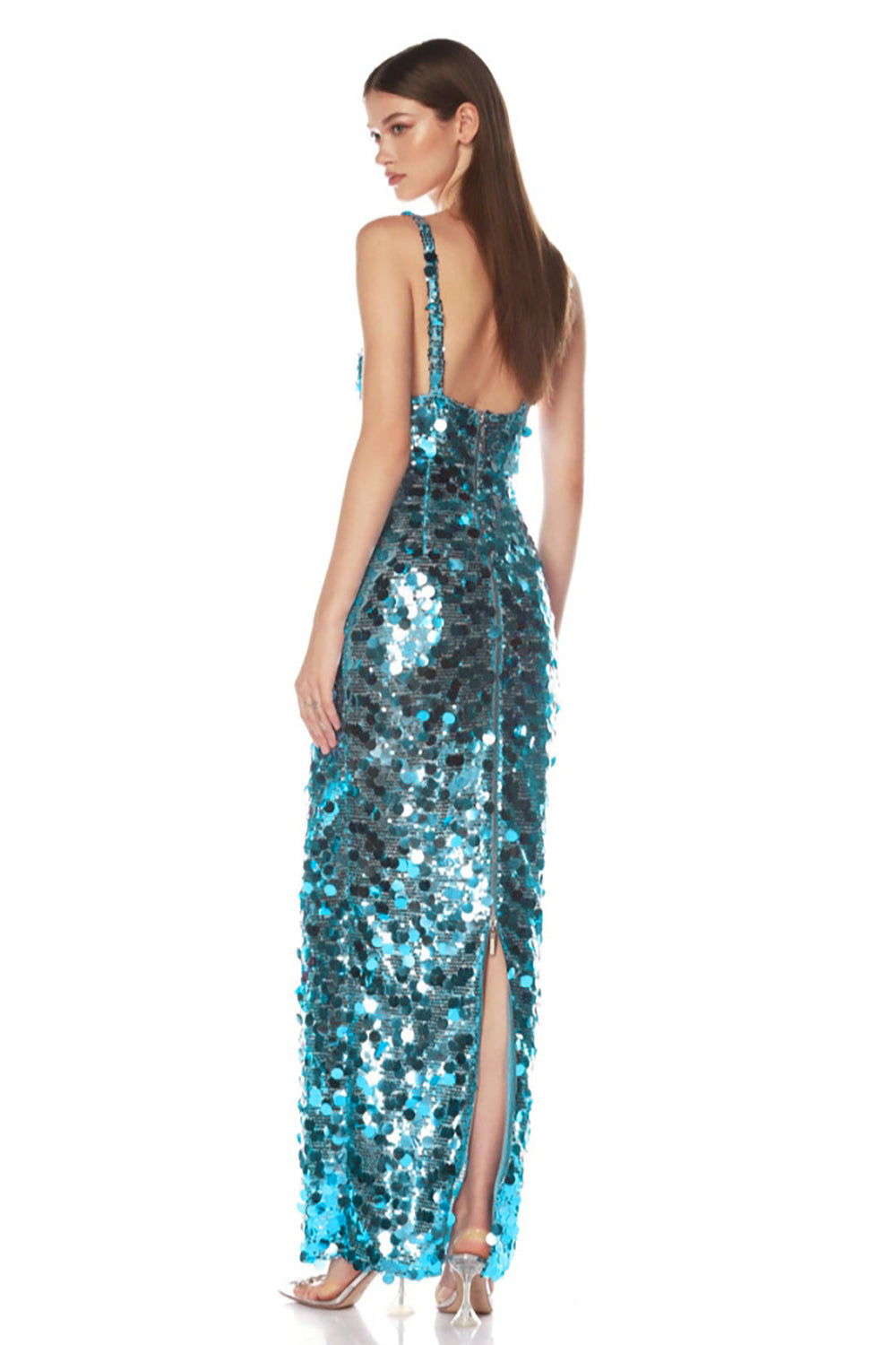 Slinky Sequin-embellished V-neck Gown