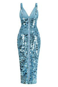 Slinky Sequin-embellished V-neck Gown