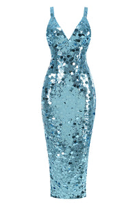 Slinky Sequin-embellished V-neck Gown