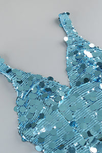 Slinky Sequin-embellished V-neck Gown