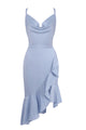Slip Cross Back Ruffle Midi Dress in Light Blue