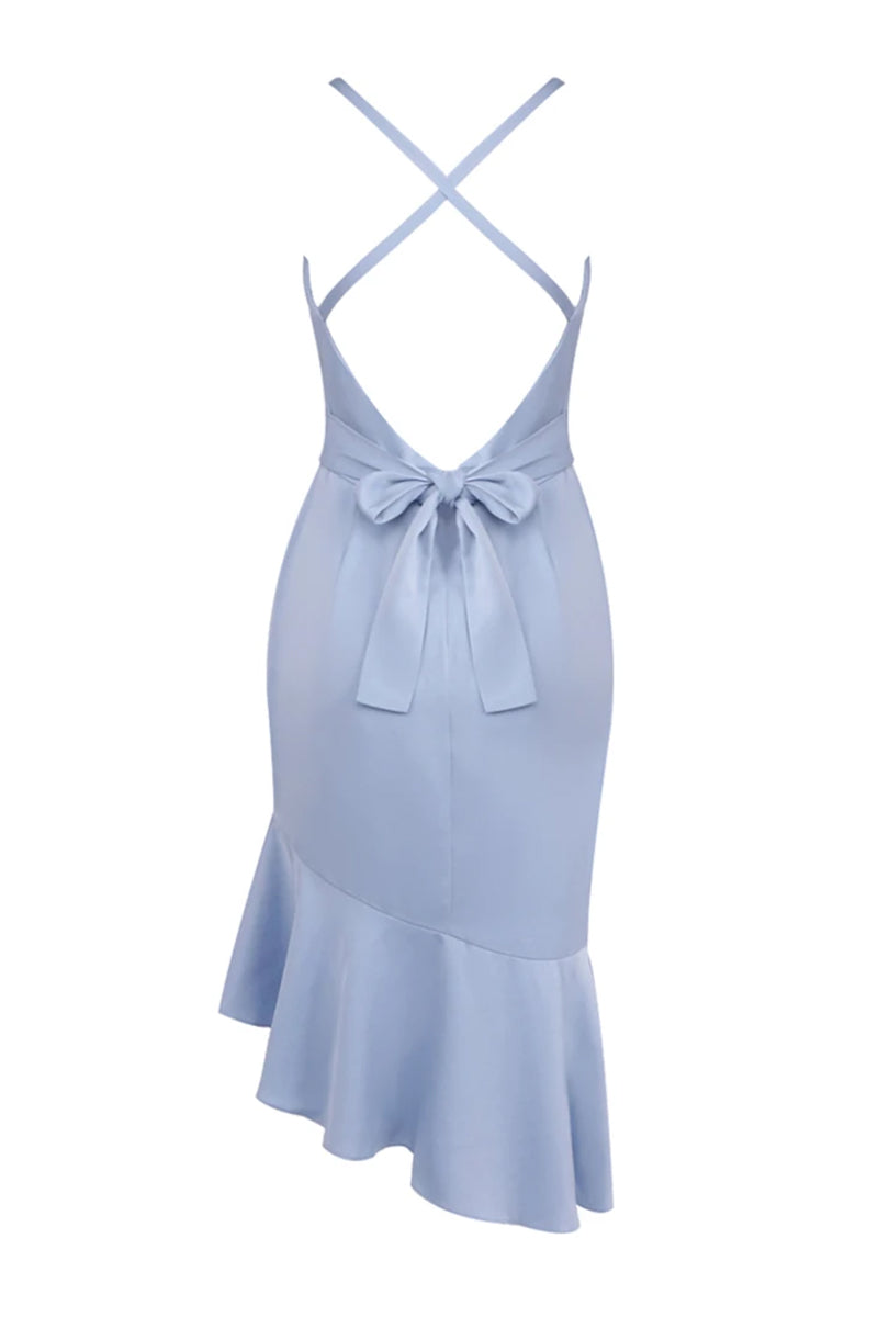 Slip Cross Back Ruffle Midi Dress in Light Blue CHICIDA Slip Cross Back Ruffle Midi Dress in Light Blue CHICIDA