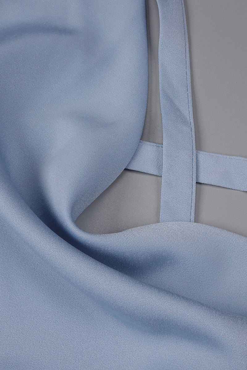 Slip Cross Back Ruffle Midi Dress in Light Blue