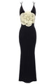 Slip Deep V 3D Flower Maxi Velvet Dress