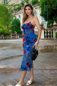 Vestido midi índigo con estampado floral