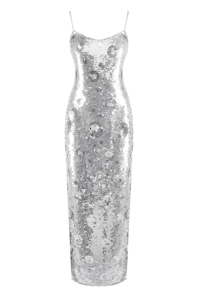 chinese dress ladies Camila Grey Diamond Embellished Maxi Dress main image 0