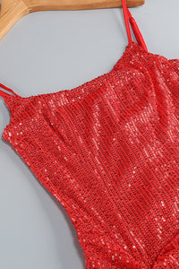 Slip Sequin Draped Slit Gown In Red