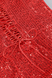 Slip Sequin Draped Slit Gown In Red