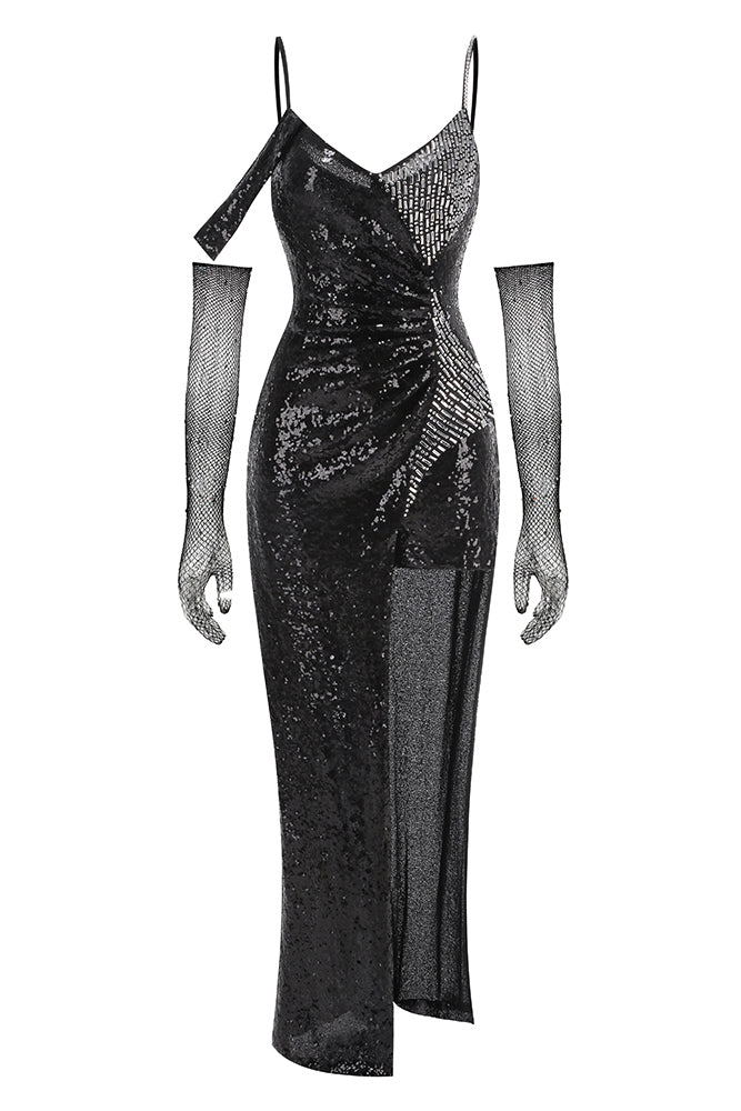 maxi pants dress Slip Sequined Maxi Dress With Shorts Pants Gloves – CHICIDA