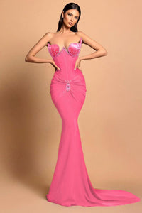 Slip Bustier Rhinestone Velvet Gown