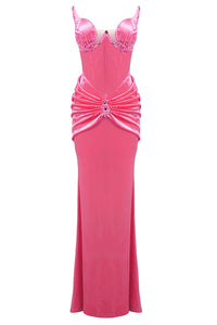 Slip Bustier Rhinestone Velvet Gown