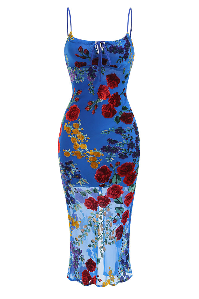 Slip Floral Indigo Midi Dress