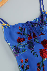 Robe mi-longue fleurie indigo