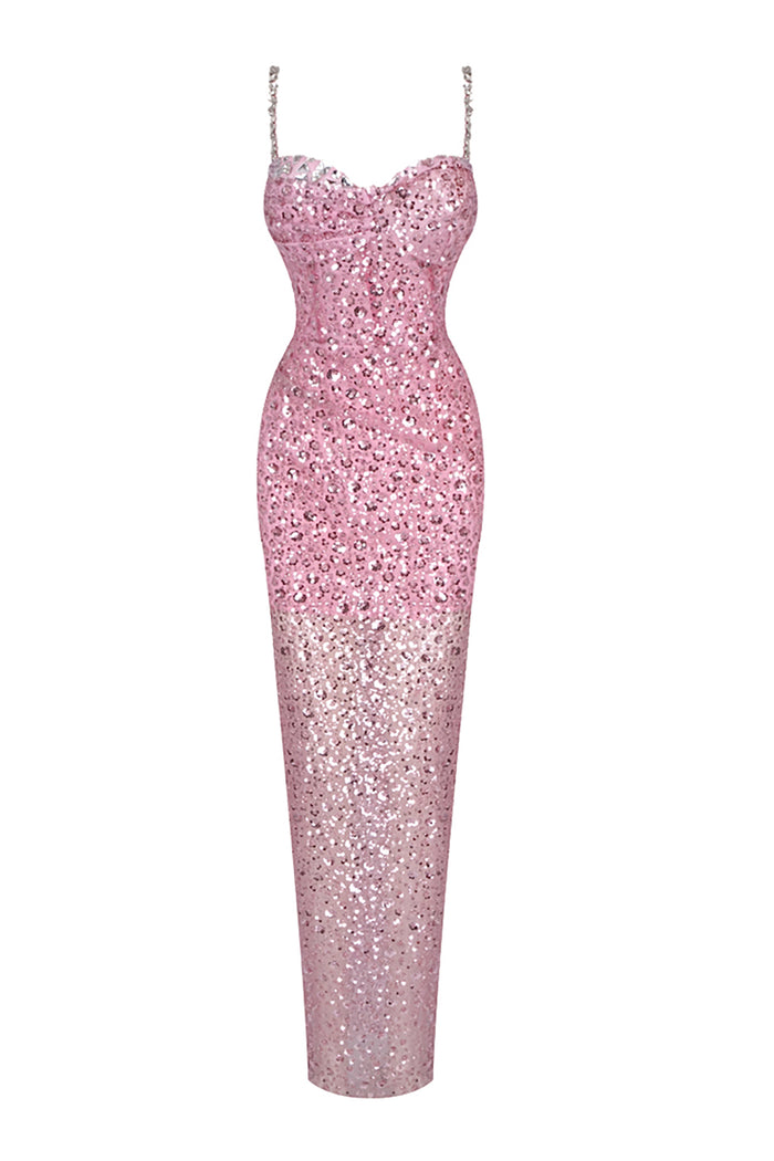 Spaghetti Straps Sequin-embellishe Gown