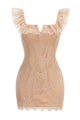 Square Lace Ruffle Mini Dress Nude in Nude