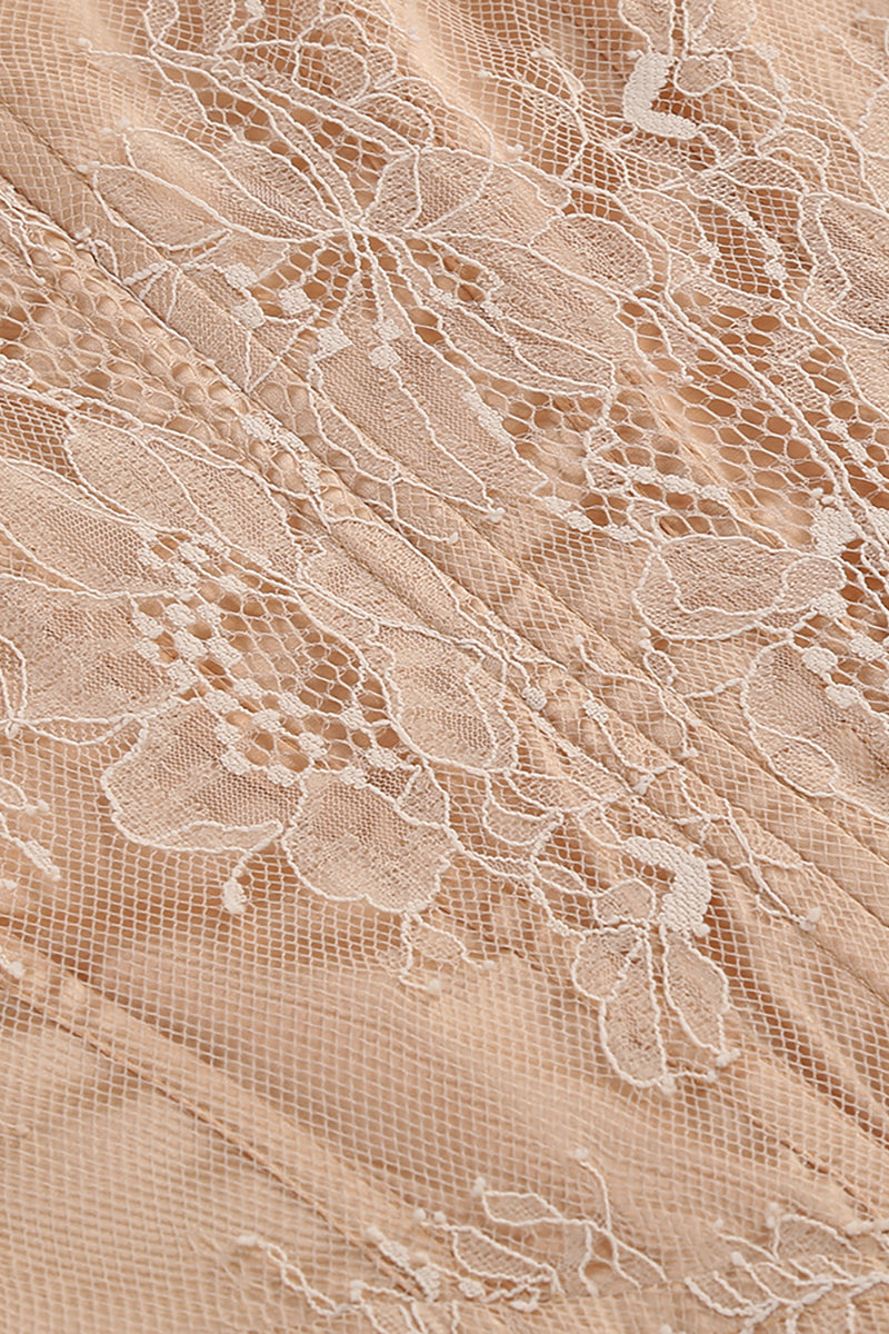 Square Lace Ruffle Mini Dress Nude in Nude