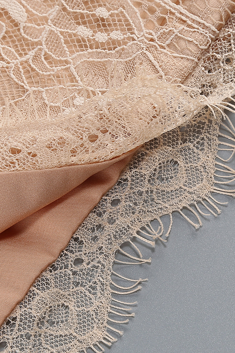 Square Lace Ruffle Mini Dress Nude in Nude
