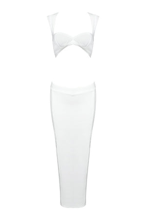 Vestido midi ajustado con escote cuadrado y abertura en blanco