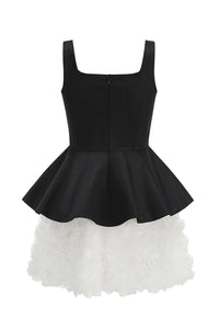 Square Neck Floral Mini Dress in Black & White