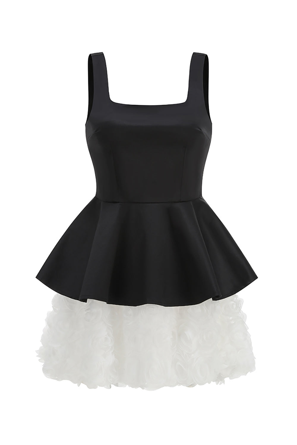 Square Neck Floral Mini Dress in Black & White