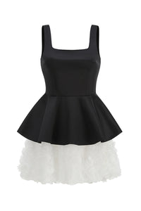 Square Neck Floral Mini Dress in Black & White