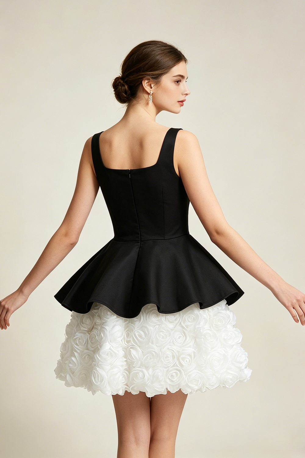 Square Neck Floral Mini Dress in Black & White