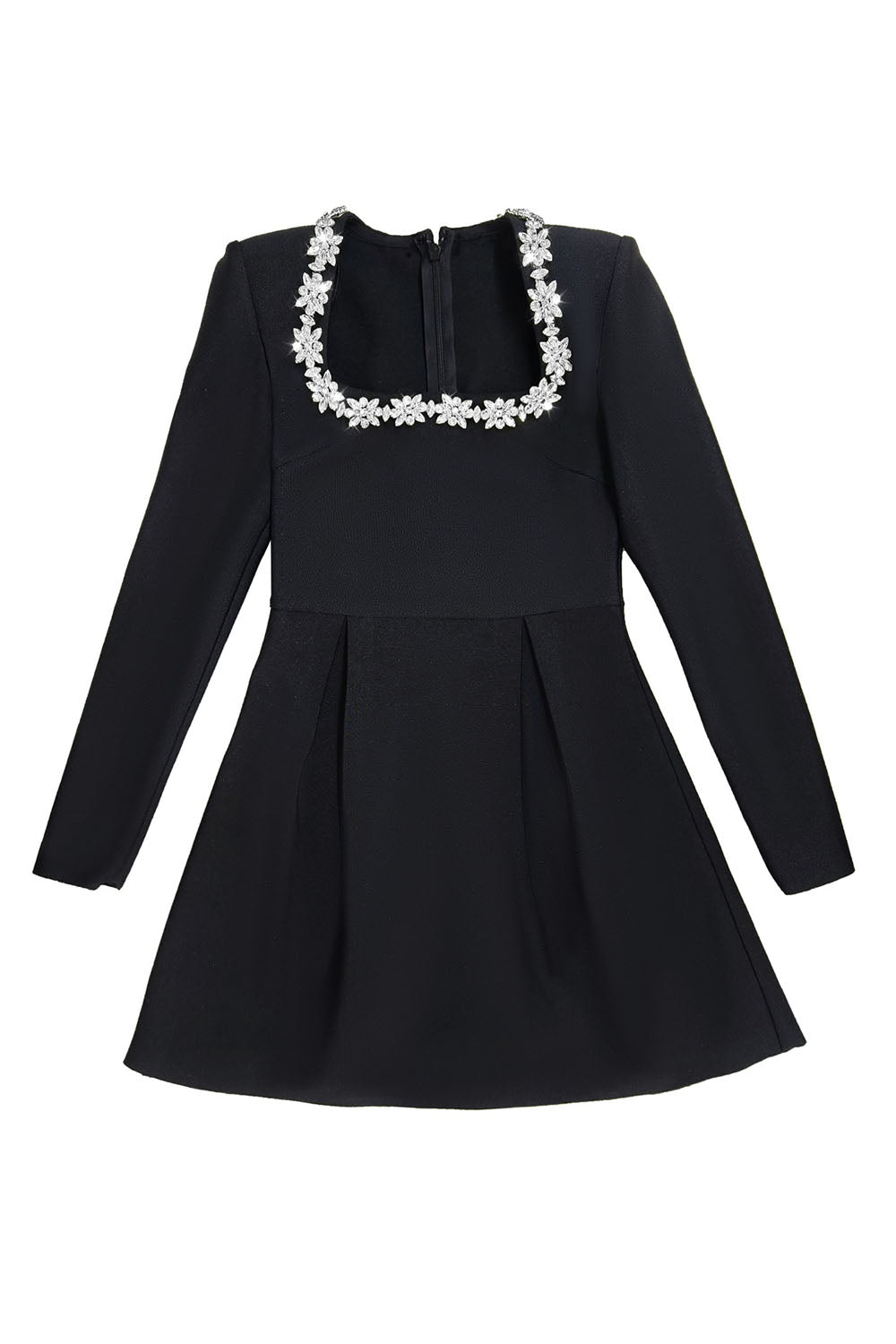 Square Collar Crystal Rhinestone-Trim Dress