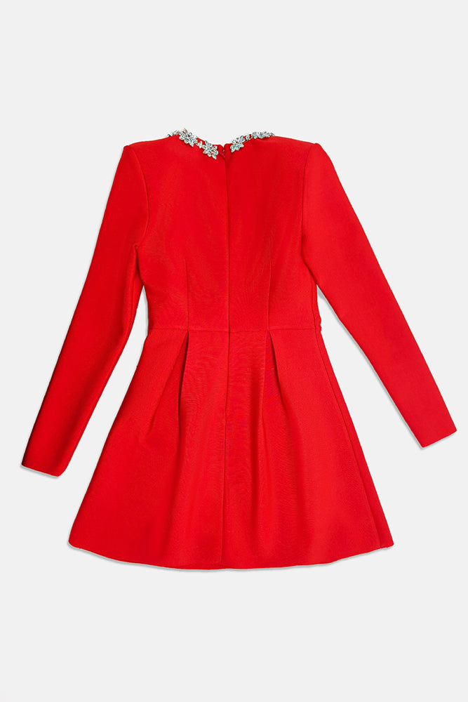 Square Collar Crystal Rhinestone-Trim Dress