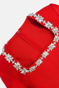 Square Collar Crystal Rhinestone-Trim Dress