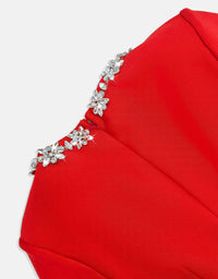Square Collar Crystal Rhinestone-Trim Dress