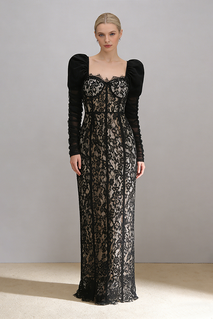 Square Sleeve Lace Gown