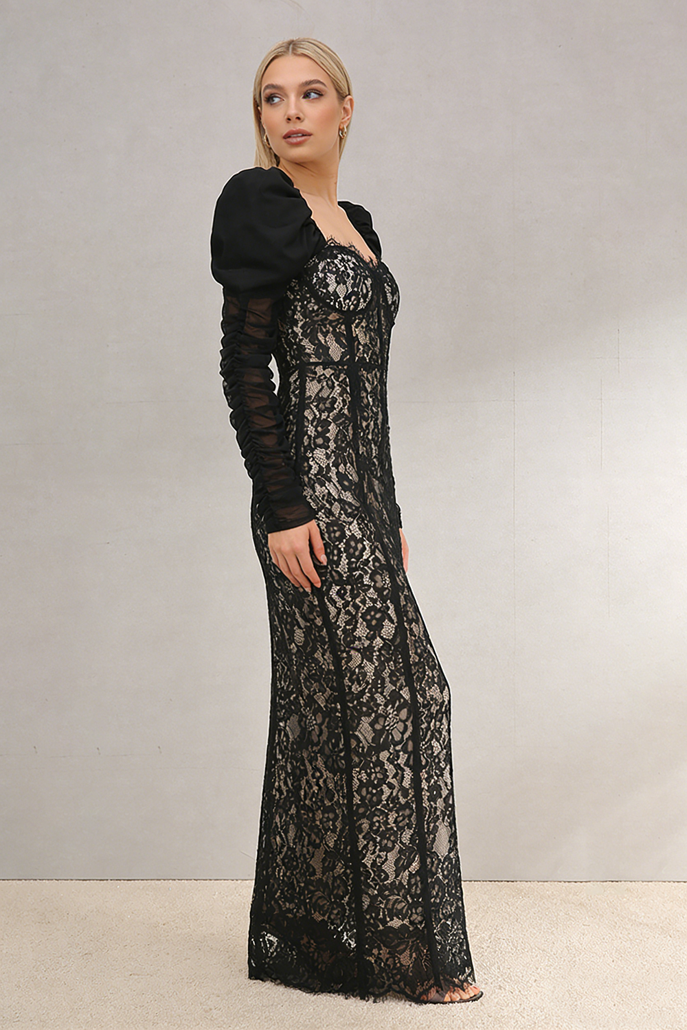 Square Sleeve Lace Gown