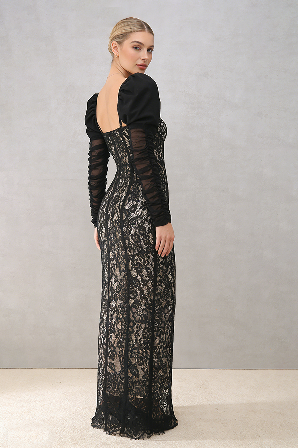 Square Sleeve Lace Gown