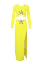 Starfish Set Cut-out Maxi Bandage Dress In Yellow