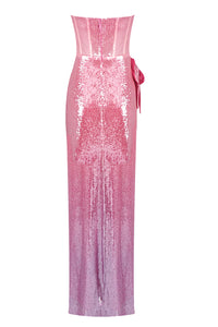 Strapless 3d Floral Sequin Gown