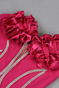 Strapless 3d Flower Crystal Maxi Bandage Dress