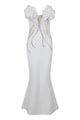 Strapless 3d Flower Crystal Maxi Bandage Dress