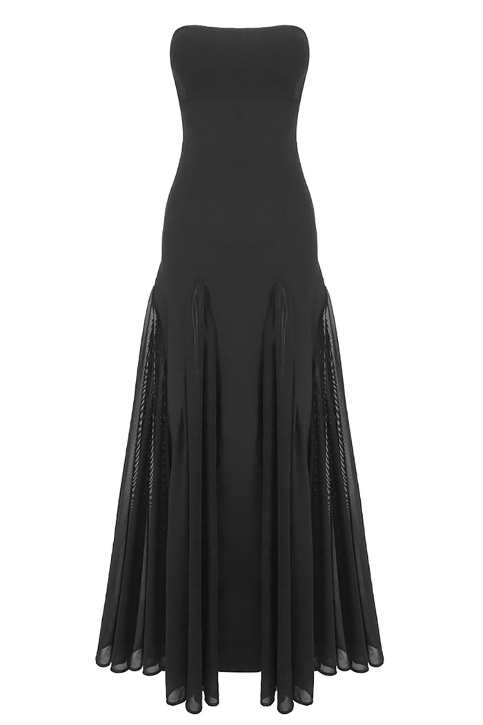 Strapless Bandage Mesh A-line Gown in Black