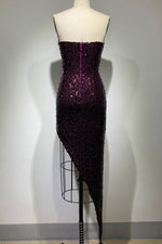 Strapless Beaded Sequins Embellished Asymmetric Dress