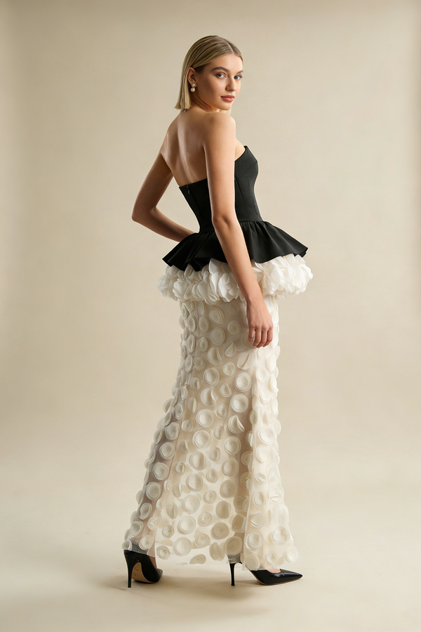 Strapless Black and Beige Gown