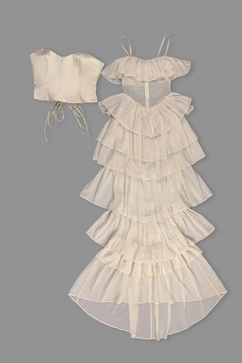 Strapless Corset Ballet Russes Gown in Beige