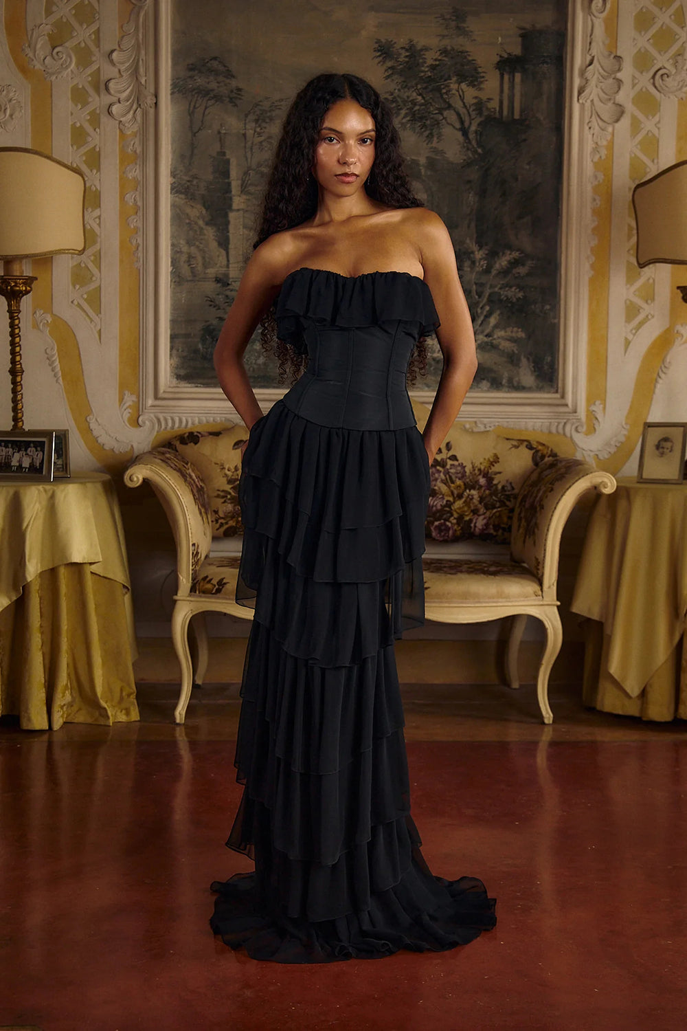 Strapless Corset Ballet Russes Gown in Black