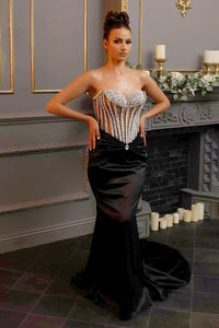 Strapless Corset Crystal Velvet Gown